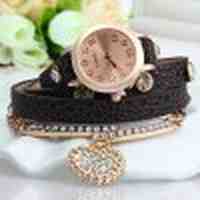 Rhinestone Heart Pendant Women Bracelet Quartz Wrist Watch