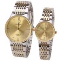 LaoGeShi Quartz Watch with Diamond Dots and Numbers Indicate Steel Watch Band for Couple   Golden