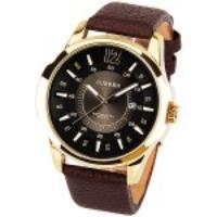 Curren Quartz Watch with 1 Number and Strips Indicate with Round Dial Leather Watch Band for Men   Black