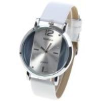 WoMaGe Quartz Watch with Round Dial Leather Watch Band for Women   White