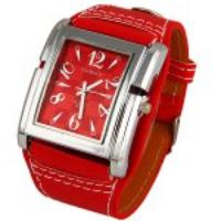 WoMaGe Quartz Watch with Numbers and Needle Strips Indicate Leather Watch Band for Women (Red)