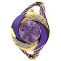 USS Quartz Watch with Diamonds Numbers and Dots Indicate Wire steel Watch Band for Women   Purple