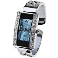 XinHua Quartz Watch with 2 Arabic Numbers and Diamond Dots Indicate Steel Watch Band for Women (Azure)