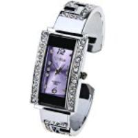 XinHua Quartz Watch with 2 Arabic Numbers and Diamond Dots Indicate Steel Watch Band for Women (Purple)