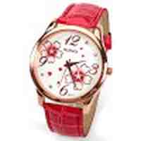 No.99653 Quartz Watch with Numbers and Dots Indicate Leather Watch Band Flower Pattern Dial for Women   Blue