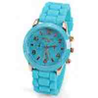 No.595 Quartz Watch 8 Arabic Number and Strips Indicate Rubber Watch Band for Women   Blue