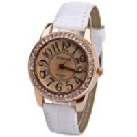 Womage 596 Quartz Watch Time Showed By 12 Arabic Numbers Leather Watch Band for Women   Black