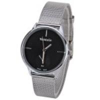 WoMaGe Quartz Watch with Strips Indicate Steel Watch Band for Women   Black