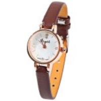 Quartz Watch with Diamond Dots and Strips Indicate Leather Watch Band for Women (Coffee)