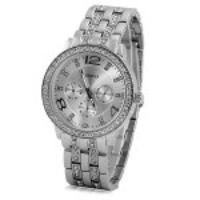 GENEVA Quartz Watch with Diamonds Round Dial and Steel Watch Band for Women