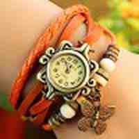 Retro Quartz Watch with Butterfly Round Dial and Knitting Leather Watch Band for Women