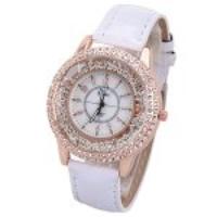 Diamonds Quartz Watch for Women with 12 Arabic Numbers Hour Marks and Snake Stripe Leather Watch Band