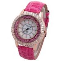 Diamonds Quartz Watch for Women with 12 Arabic Numbers Hour Marks and Snake Stripe Leather Watch Band