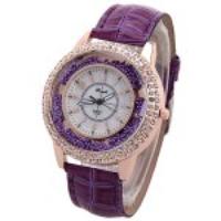 Diamonds Quartz Watch for Women with 12 Arabic Numbers Hour Marks and Snake Stripe Leather Watch Band