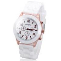 Geneva Candy Color Quartz Women Watch with Round Dial Analog Indicate and Rubber Watch Band