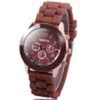 Geneva Candy Color Quartz Women Watch with Round Dial Analog Indicate and Rubber Watch Band