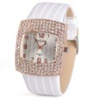 Stylish Quartz Watch with Diamonds Analog Indicate Leather Watch Band for Women