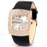 Stylish Quartz Watch with Diamonds Analog Indicate Leather Watch Band for Women