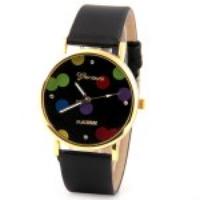 Geneva Luxury Quartz Watch with Diamonds and Colorful Dots Analog Indicate Leather Watch Band for Women