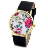 Geneva Luxury Quartz Watch with Diamonds Golden Plate Analog Indicate Leather Watch Band Rose Pattern for Women