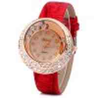 Stylish Quartz Watch with Analog Indicate Diamonds Leather Watch Band for Women