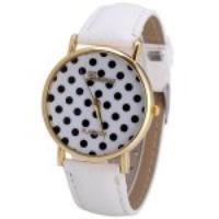 Geneva Delicate Quartz Watch with Analog Indicate Dots Leather Watch Band for Women