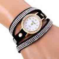 Superb Quartz Watch with Round Dial Diamonds Leather Watch Band for Women