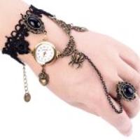 Superb Quartz Watch with Ring Round Dial Chain Watch Band for Women