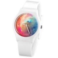 Stylish Quartz Watch Oil Painting Pattern Analog Indicate Rubber Watch Band for Women