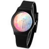 Stylish Quartz Watch Oil Painting Pattern Analog Indicate Rubber Watch Band for Women