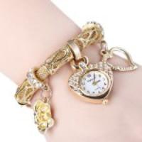 01457 Stylish Quartz Heart Dial Watch with Flower and Heart Alloy Chain Watch Band for Women