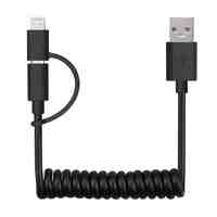 Yellowknife Data Sync Charger USB Spring Cable for iPhone 6S 5 Android Black