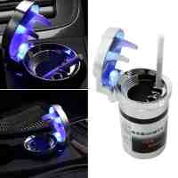 Blue LED Light Car Decorative Ashtray Black and Silver