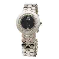 High-end Round Watch Dial Rhinestone Alloy Wrist Watch Silver and Black