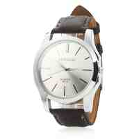 Simple Round Watch Dial Spliced Wrist Watch Brown and White