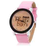 Women Fashion Watch White Dial TF Boys Group Pattern Alloy Watch with Pink PU Band at this moment