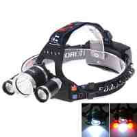 XM-L 1*T6 2*Q5 3 LED 4 Mode 4000LM Red Light USB Charging LED Headlamp Black