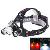 XM-L 1*T6 2*Q5 3 LED 4 Mode 4000LM Red Light USB Charging LED Headlamp with 2pcs 18650 Batteries Black