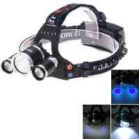 XM-L 1*T6 2*Q5 3 LED 4 Mode 4000LM Purple Light USB Charging LED Headlamp Black