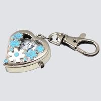 Sweet Heart Flower Quartz Pocket Watch Keychain Blue