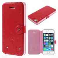 KINGXBAR for iPhone 5s 5 Swarovski Diamonds Dandelion Leather Case - Red