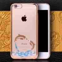 Rhinestone Plated TPU Phone Case for iPhone 6s / 6 - Dancing Dolphins