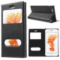 Dual Window Magnetic Closure Leather Case for iPhone 6s 6 - Black