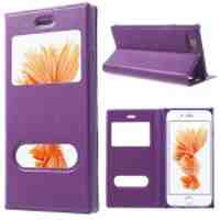 For iPhone 6s 6 PU Leather Dual Window Stand Case - Purple