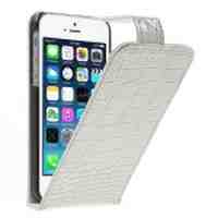 Crocodile Leather Vertical Shell Case for iPhone 5s 5 - White