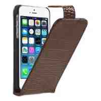 Crocodile Leather Vertical Flip Shell Case for iPhone 5s 5 - Brown