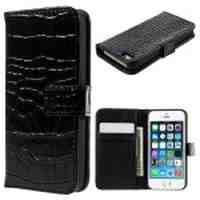 Crocodile Texture Wallet Leather Case for iPhone 5s 5 - Black