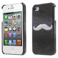 Funny Mustache Leather Coated Hard Case for iPhone 4s 4 - Black