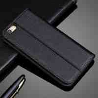 For iPhone 6s 6 Toothpick Cowhide Genuine Leather Stand Case - Black