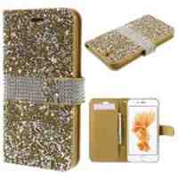 For iPhone 6s 6 Crystals & Diamonds Leather Wallet Case - Gold